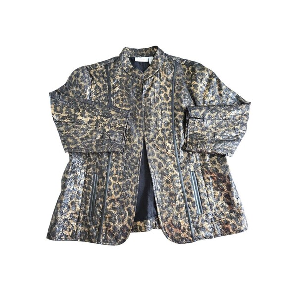 Chico's Textured Leopard Print Open Blazer Jacket Womens Size 2 Large 12 Animal - Picture 11 of 11